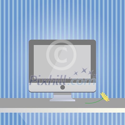 computer on desk vector cartoon computer on desk vector cartoon