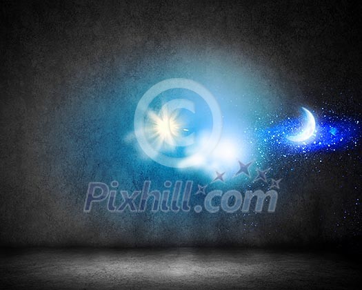 Background image of stone wall with sun and clouds Background image of stone wall with sun and clouds