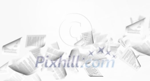 Business paper flying in air. Office life Business paper flying in air. Office life