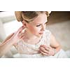 Gorgeous bride on her wedding day (color toned image; shallow DOF)