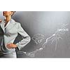 Body of businesswoman against business strategy sketches