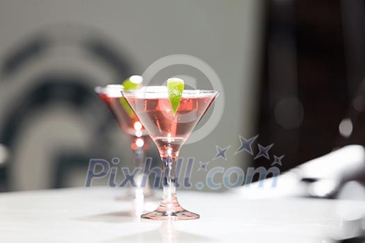 Close up of cocktails standing on table Close up of cocktails standing on table