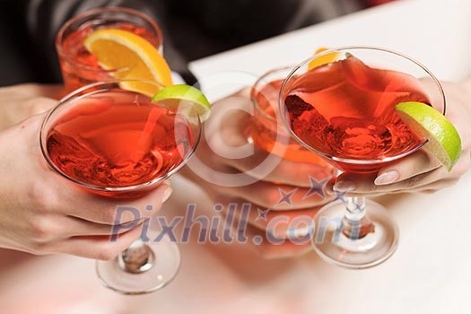 Close up of cocktails standing on table Close up of cocktails standing on table