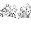 Conceptual sketch image with life concepts on white backdrop