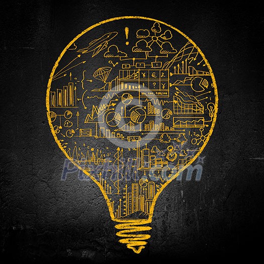 Conceptual image of light bulb on black wall Conceptual image of light bulb on black wall