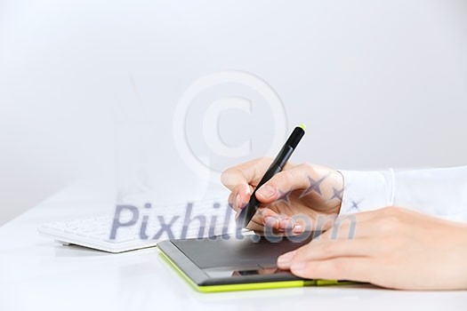 Close up of human hand drawing business strategy plan Close up of human hand drawing business strategy plan
