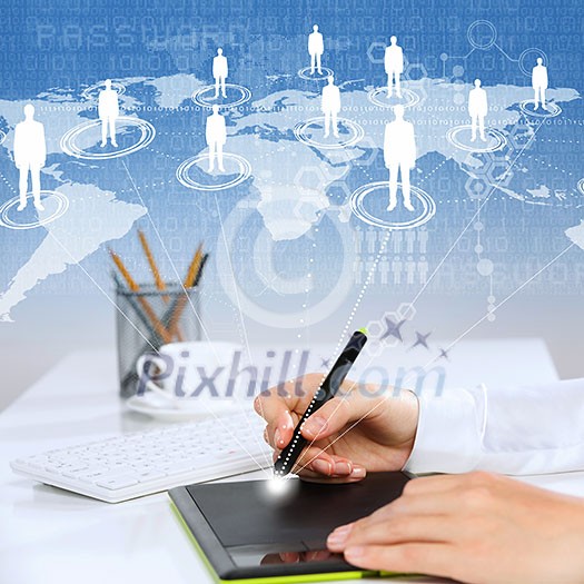 Close up of human hand drawing business strategy plan Close up of human hand drawing business strategy plan