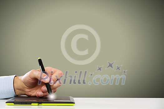 Close up of human hand drawing business strategy plan Close up of human hand drawing business strategy plan