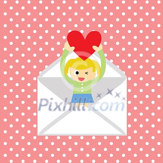girl gives a heart greeting card for valentine day girl gives a heart greeting card for valentine day
