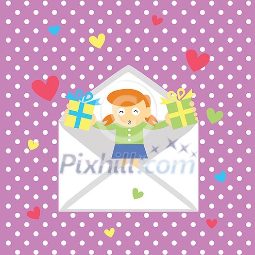 girl gives a heart greeting card for valentine day girl gives a heart greeting card for valentine day