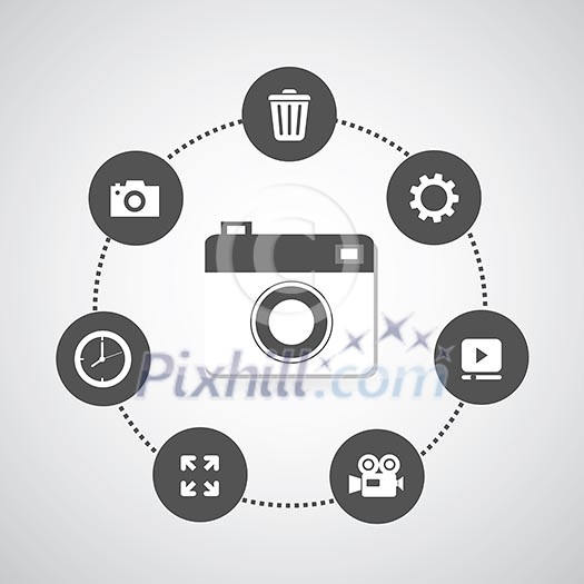 camera icons set in circle diagram camera icons set in circle diagram
