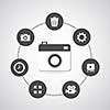 camera icons set in circle diagram 