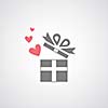 heart in gift box symbol  on gray background 