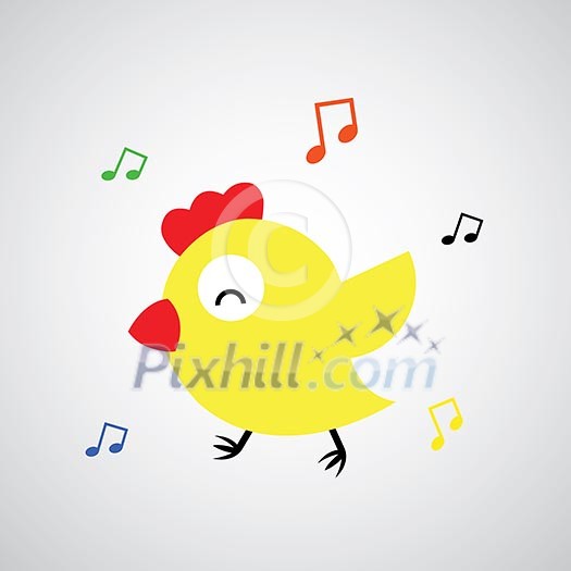 Cartoon hen with eggs on gray background Cartoon hen with eggs on gray background
