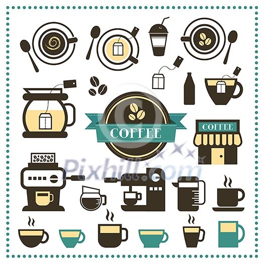 vintage labels cup and coffee vector icon set vintage labels cup and coffee vector icon set