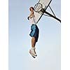 basketball player practicing and posing for basketball and sports athlete concept