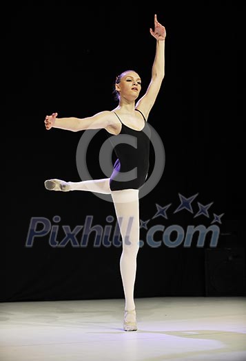 young happy ballet girl ballerina perform dance on stage at ballet school class young happy ballet girl ballerina perform dance on stage at ballet school class