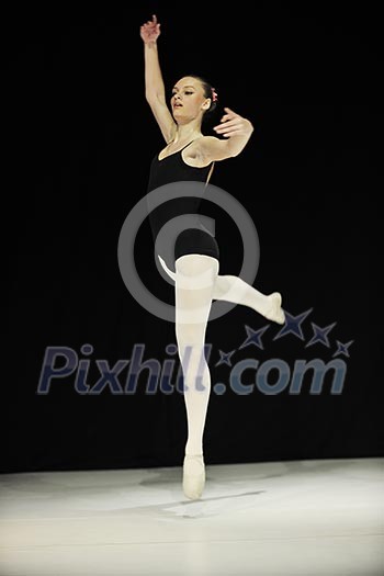 young happy ballet girl ballerina perform dance on stage at ballet school class young happy ballet girl ballerina perform dance on stage at ballet school class