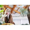 beautiful young woman student portrait while relax on coffee break