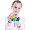 young barman portrait isolated on white background with alcohol coctail drink