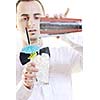 young barman portrait isolated on white background with alcohol coctail drink
