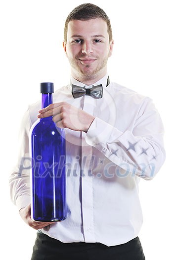 young barman portrait isolated on white background with alcohol coctail drink young barman portrait isolated on white background with alcohol coctail drink
