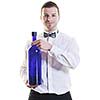 young barman portrait isolated on white background with alcohol coctail drink