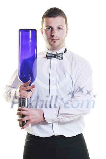young barman portrait isolated on white background with alcohol coctail drink young barman portrait isolated on white background with alcohol coctail drink