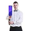 young barman portrait isolated on white background with alcohol coctail drink