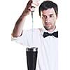 young barman portrait isolated on white background with alcohol coctail drink