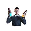 young barman portrait isolated on white background with alcohol coctail drink