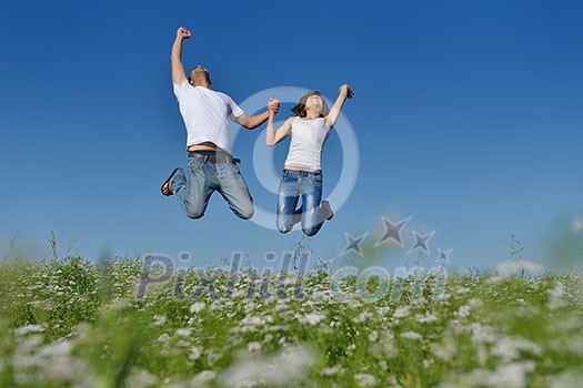 happy young couple in love have romance and fun at wheat field in summer happy young couple in love have romance and fun at wheat field in summer