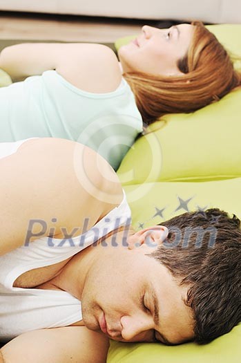 happy young couple in bed at morning happy young couple in bed at morning