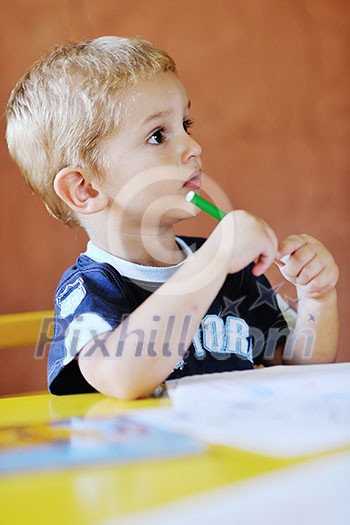 happy little child play game and have fun, education lessons in colorful kinder garden playground indoors happy little child play game and have fun, education lessons in colorful kinder garden playground indoors
