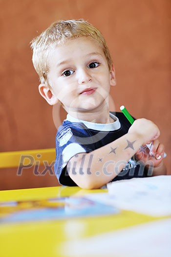 happy little child play game and have fun, education lessons in colorful kinder garden playground indoors happy little child play game and have fun, education lessons in colorful kinder garden playground indoors