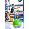 happy little child play game and have fun, education lessons in colorful kinder garden playground indoors