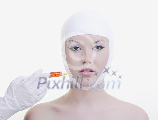 woman skincare and health concept with botox injection woman skincare and health concept with botox injection