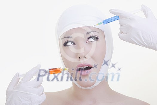 woman skincare and health concept with botox injection woman skincare and health concept with botox injection