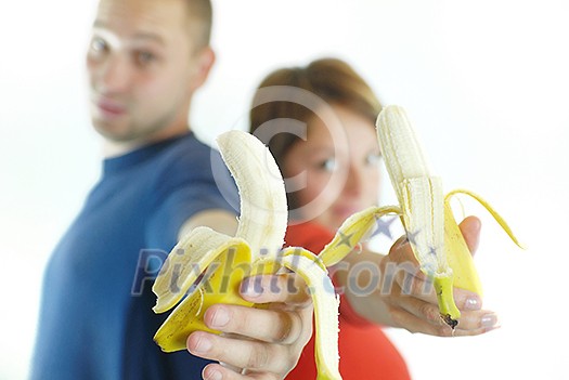 happy couple with banana happy couple with banana