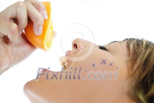 woman squeeze orange woman squeeze orange