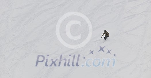 freestyle snowboarder jump and ride free style at sunny winter day on mountain freestyle snowboarder jump and ride free style at sunny winter day on mountain