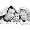 young happy family with beautiful baby playing and smile  isolated on white in studio 