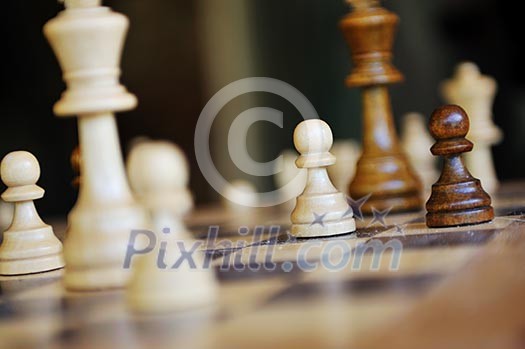 chess figures arranged on chess table closeup chess figures arranged on chess table closeup