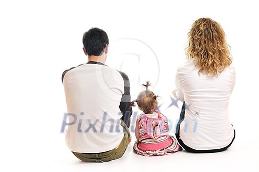 young happy family with beautiful baby isolated on white young happy family with beautiful baby isolated on white