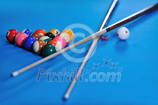 billiard sport game balls on blue table on billiard club ready to play billiard sport game balls on blue table on billiard club ready to play