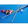 billiard sport game balls on blue table on billiard club ready to play