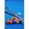 billiard sport game balls on blue table on billiard club ready to play
