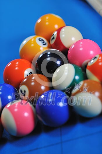 billiard sport game balls on blue table on billiard club ready to play billiard sport game balls on blue table on billiard club ready to play