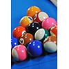 billiard sport game balls on blue table on billiard club ready to play