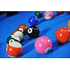 young pro billiard player finding best solution and right angle at billard or snooker pool sport  game 